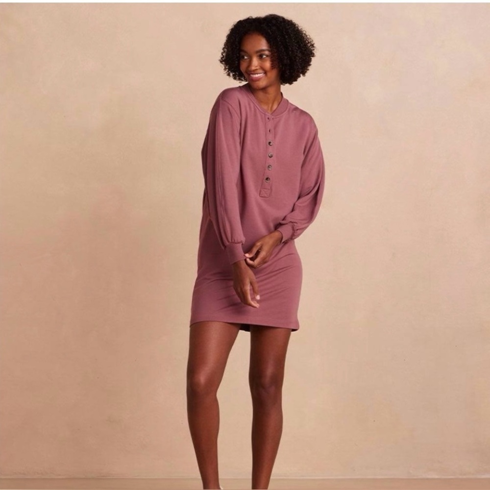 Summersalt Long Sleeve The Softest French Terry Henley Dress XL Rosewood New